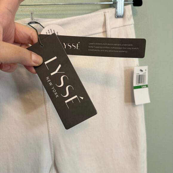 Lysse Bootcut Jeans Womens Large White Knit Denim High Rise Cropped Pull On NWT - Picture 7 of 11